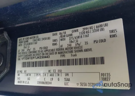 2018 Ford F-150 Xlt from USA, damaged, VIN 1FTEW1EP7JKE90443